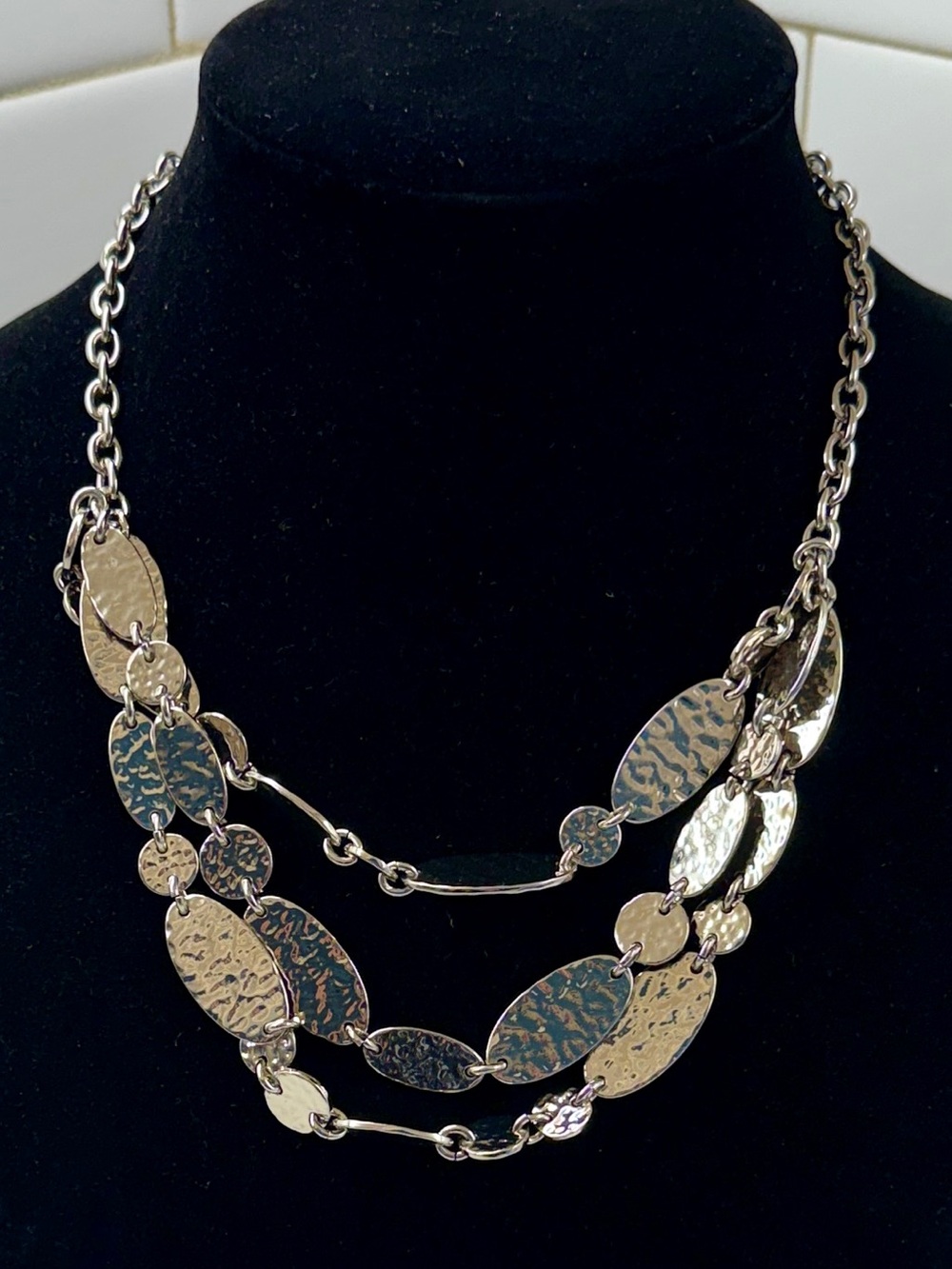 Ann Taylor Hammered Multi-Row Silver Disc Necklace